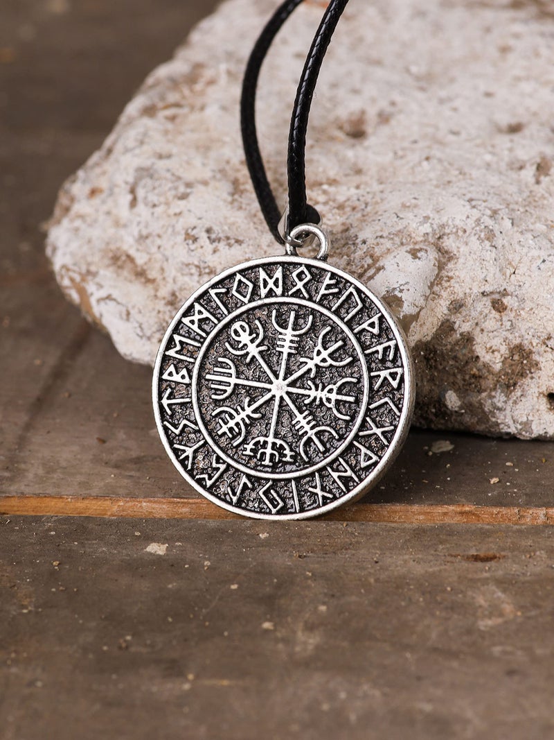 HAQUIL Viking Necklace, Viking Runic Compass Vegvisir Medallion Pendant, Faux Leather Cord, Viking Jewelry Gift - Image 3
