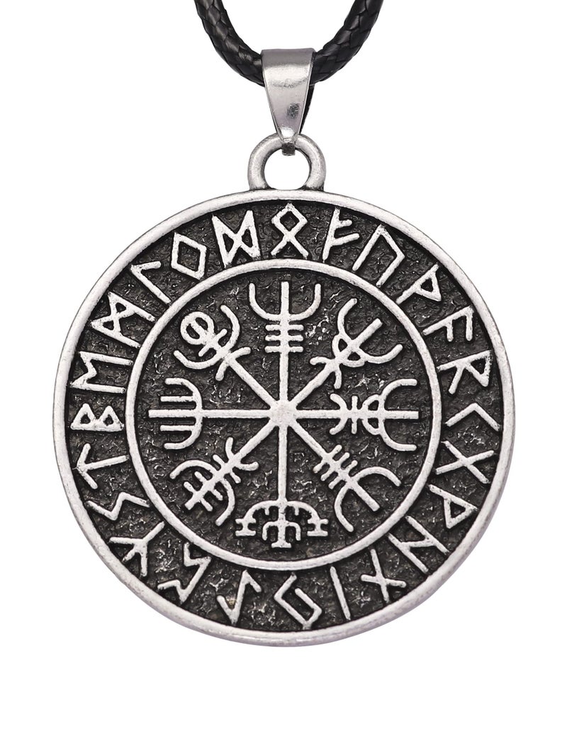 HAQUIL Viking Necklace, Viking Runic Compass Vegvisir Medallion Pendant, Faux Leather Cord, Viking Jewelry Gift - Image 1