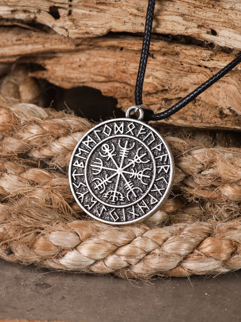HAQUIL Viking Necklace, Viking Runic Compass Vegvisir Medallion Pendant, Faux Leather Cord, Viking Jewelry Gift - Image 5