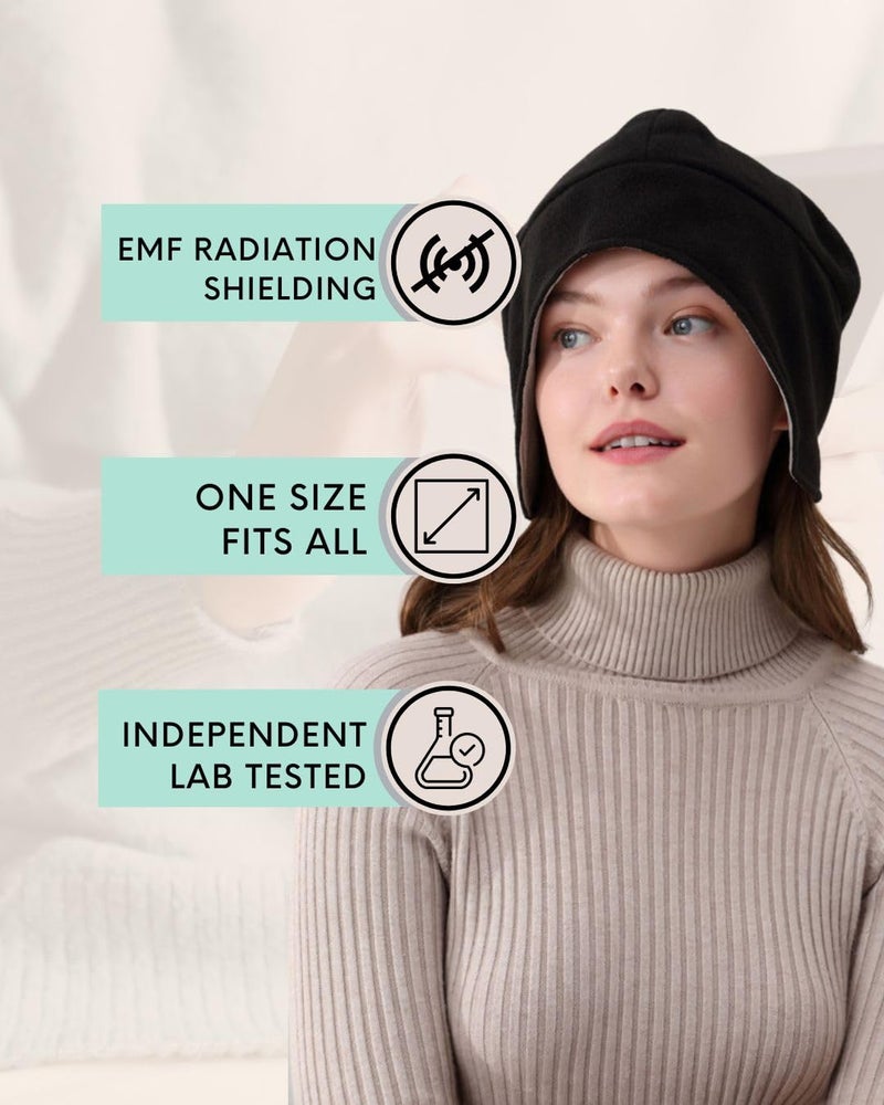 Radia SmartÂ® EMF Hat Beanie, 5G Blocking, Radiation Protection, Brain Coat, RF Shielding Block WiFi, Black - Image 2