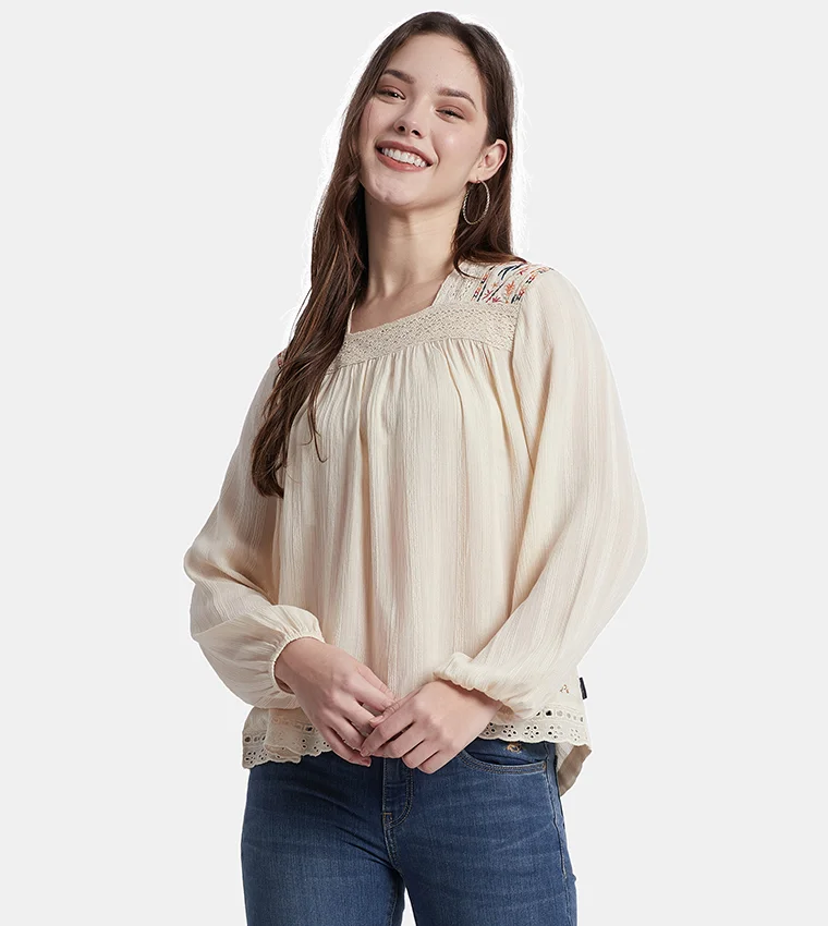 بيفرلي هيلز بولو كلوب بلوزة بياقة مربعة مكشكشة