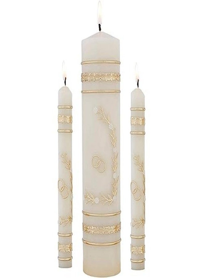 Will & Baumer CB Church Supply Hand Crafted Wedding Candle Set by Will & Baumer, Set of 3, Flowers & Rings - Image 1