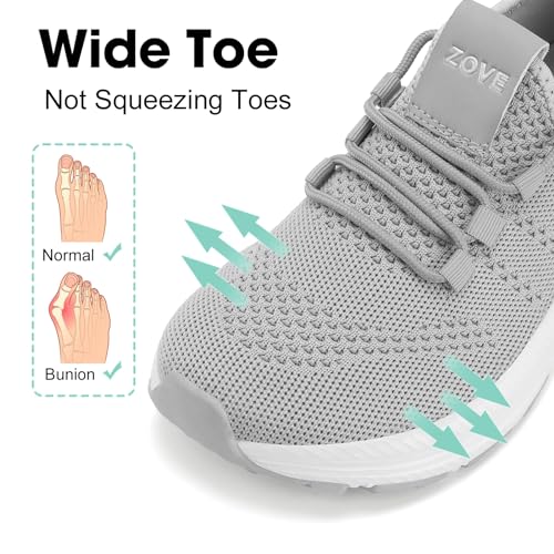 ZOVE Wide Toe Box Shoes Women Extra Wide Width Sneakers Ultra Light Road Running Shoes Non-Slip Tennis Sneakers Breathable Walking Athletic 8803 Grey 38 Medium - Image 3