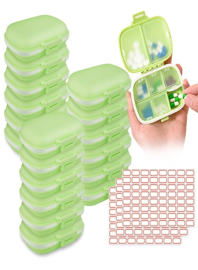 BUWUSMU 18 Pack Travel Pill Boxes Bulk Small Pill Case Portable Pill Organizer 8 Compartments Pill Box Dispenser Daily Vitamin Jewelry Organizer Travel Must Haveswith(Green with 192 Pcs Labels - Image 1