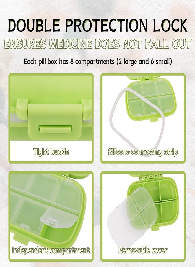 BUWUSMU 18 Pack Travel Pill Boxes Bulk Small Pill Case Portable Pill Organizer 8 Compartments Pill Box Dispenser Daily Vitamin Jewelry Organizer Travel Must Haveswith(Green with 192 Pcs Labels - Image 3