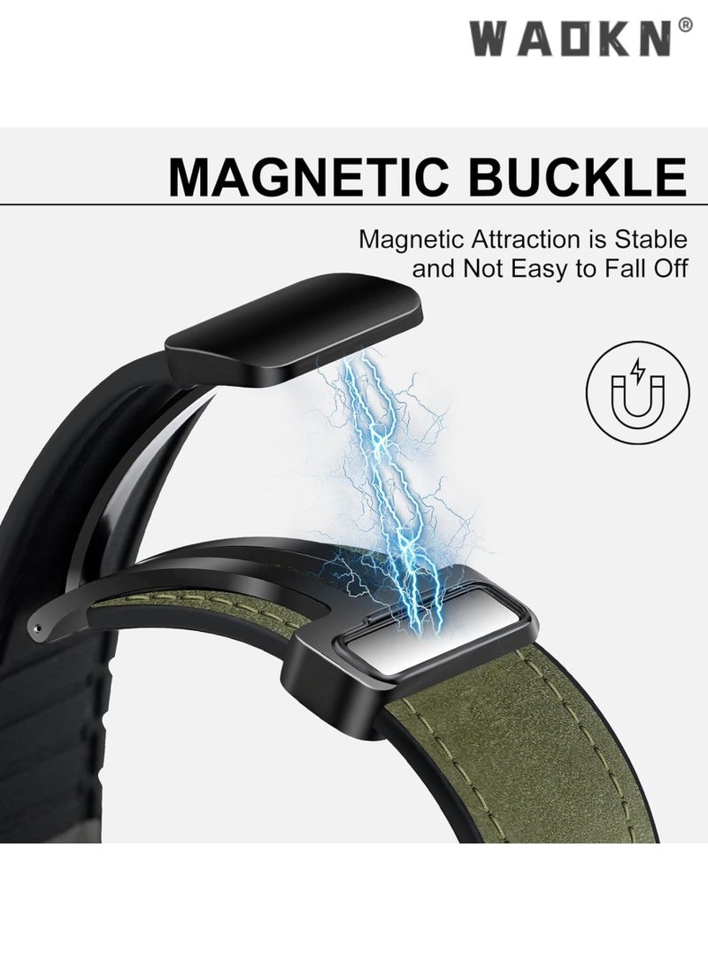 WAOKN - Magnetic Leather Watch Band Compatible with Apple Watch Band 49mm 46mm 45mm 44mm 42mm, Genuine Leather with Magnetic Buckle Strap Compatible with Apple Watch Ultra/2 10/9/8/7/6/5/4/3/2/1, Green - Image 1