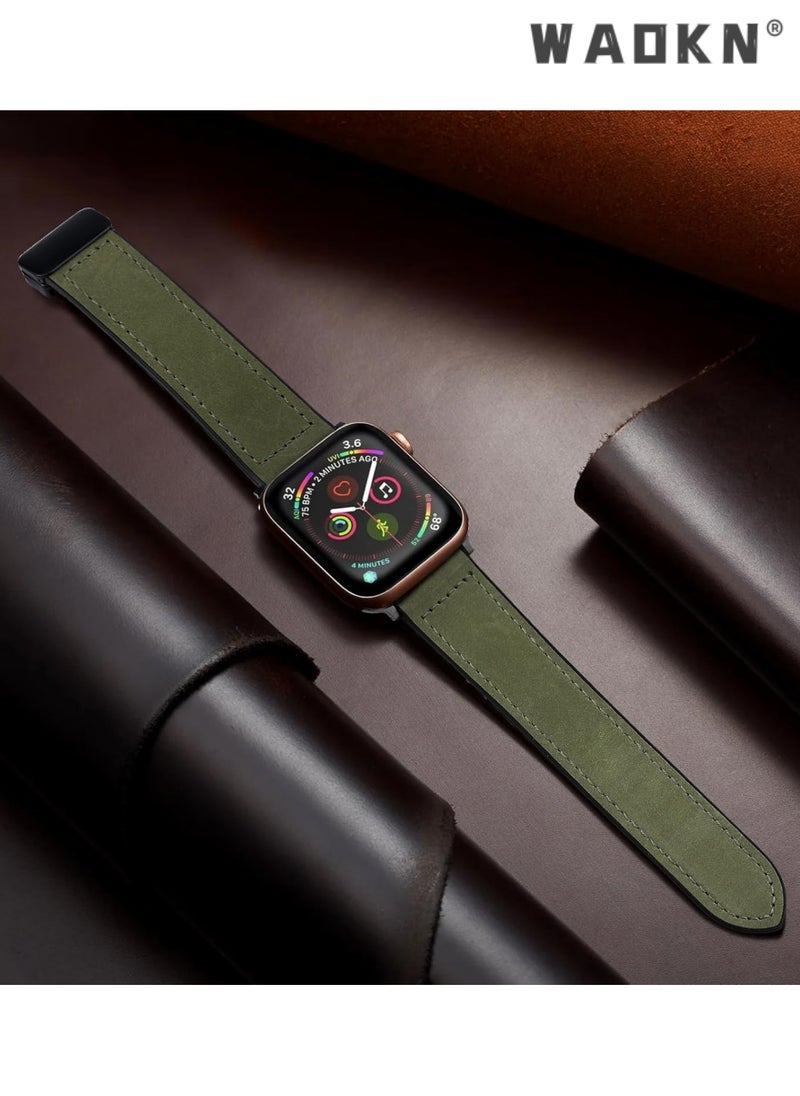 WAOKN - Magnetic Leather Watch Band Compatible with Apple Watch Band 49mm 46mm 45mm 44mm 42mm, Genuine Leather with Magnetic Buckle Strap Compatible with Apple Watch Ultra/2 10/9/8/7/6/5/4/3/2/1, Green - Image 1