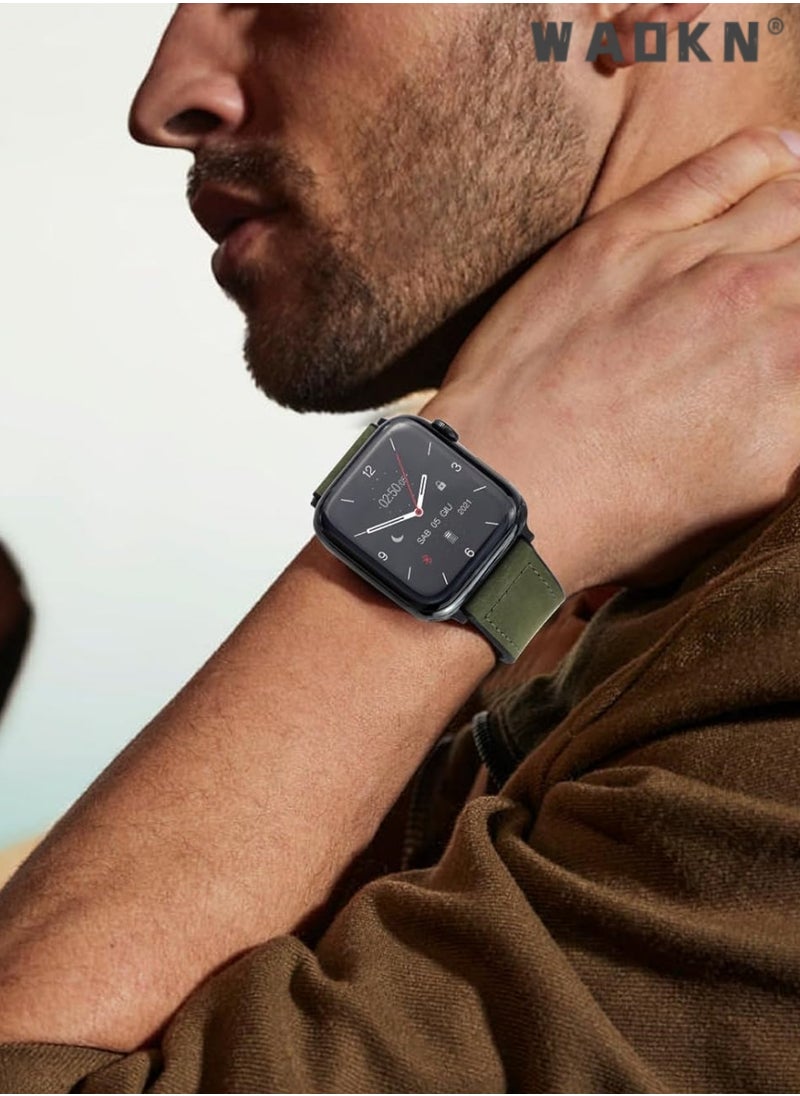 WAOKN - Magnetic Leather Watch Band Compatible with Apple Watch Band 49mm 46mm 45mm 44mm 42mm, Genuine Leather with Magnetic Buckle Strap Compatible with Apple Watch Ultra/2 10/9/8/7/6/5/4/3/2/1, Green - Image 1