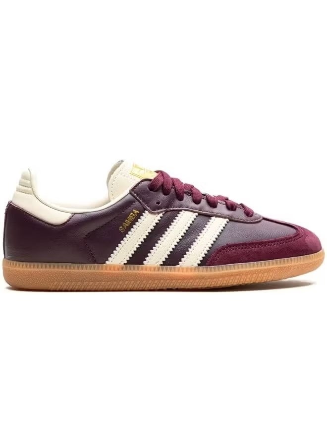 Adidas Originals x Andre Saraiva Adidas Samba OG Classic Leather Shoes – Maroon with White Detailing - Image 1