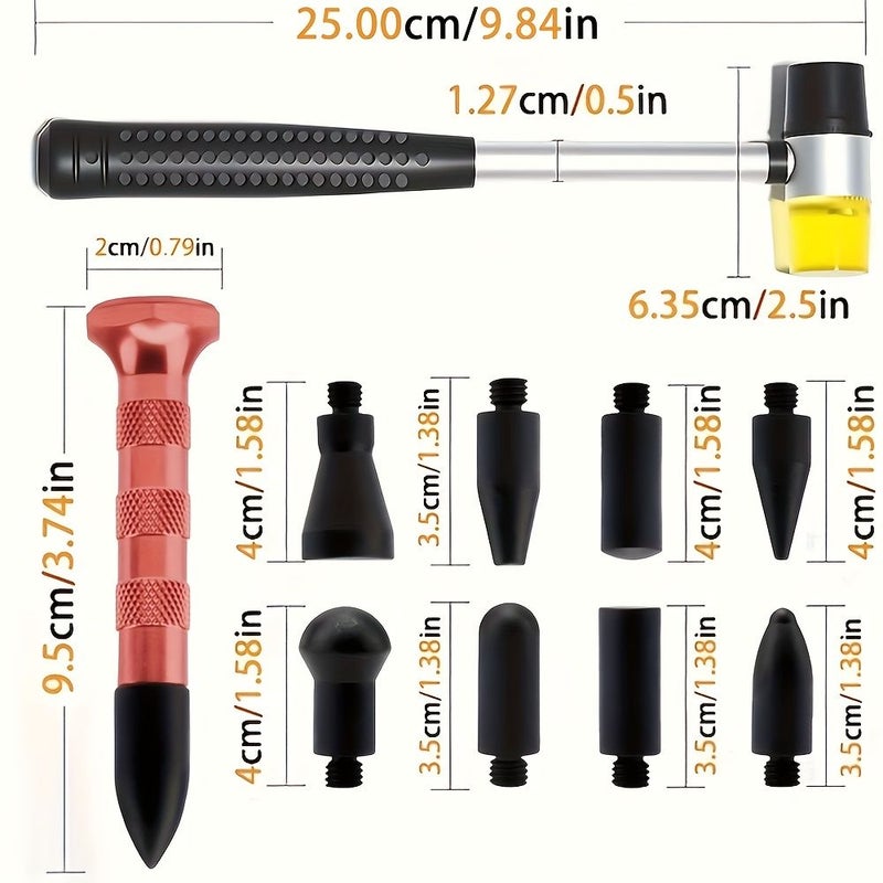 11pcs Dent Repair Pen Hammer Set Paintless Removal Tab Down Car Ding Puller Hail Fix Tool - Image 4