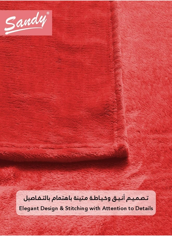 ساندي بطانية مخمل ساندي, عالية الجودة وفائقة النعومة ودافئة بوزن مثالي, مناسبة للسرير, الاريكة, الكرسي وديكور المنزل, مقاس مفرد 240x170 سم, احمر  - Image 4