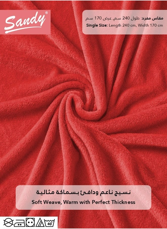 ساندي بطانية مخمل ساندي, عالية الجودة وفائقة النعومة ودافئة بوزن مثالي, مناسبة للسرير, الاريكة, الكرسي وديكور المنزل, مقاس مفرد 240x170 سم, احمر  - Image 5