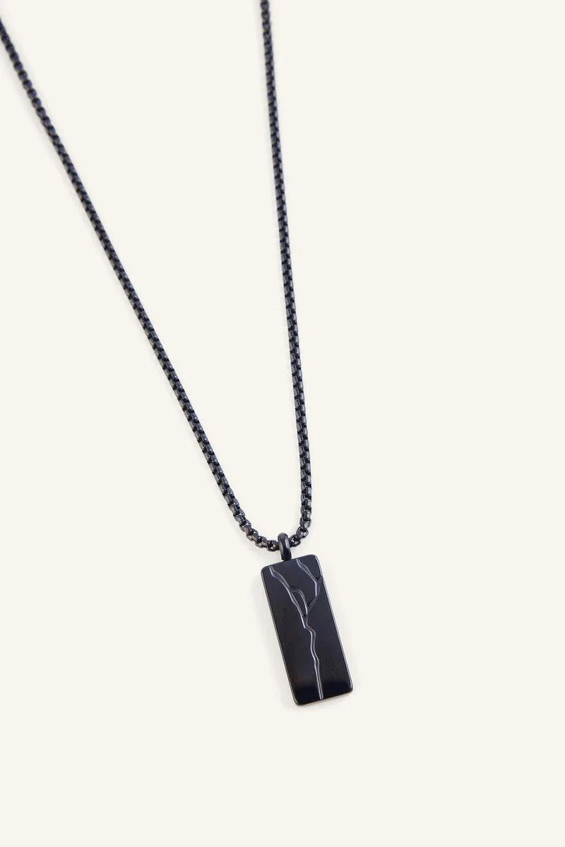 Defacto  Man Black Stone Steel Necklace for Men | Best Price UAE