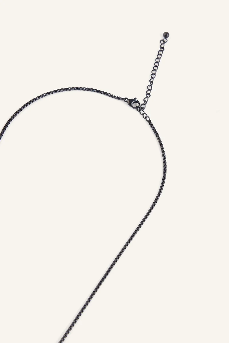 Defacto  Man Black Stone Steel Necklace for Men | Best Price UAE