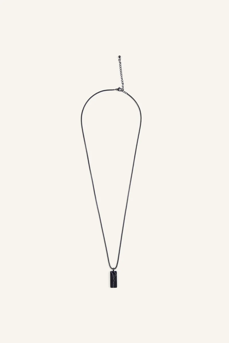 Defacto  Man Black Stone Steel Necklace for Men | Best Price UAE