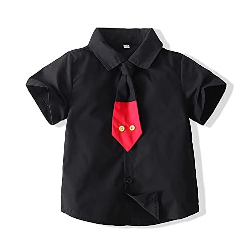IMEKIS Gentleman Mouse 2nd 3rd Birthday Cake Smash Photo Props Outfit for Baby Boys Toddler Shirt Top Necktie Suspenders Shorts Pants Mouse Birthday Party Black 2-3T - Image 2
