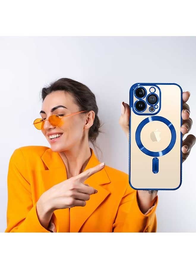 أوشن غطاء لآي فون 15 برو ماكس مطلي ( الأزرق / الشفاف ) ، عدسة الكاميرا المحمية بالكامل ، متوافق مع شحن لاسلكي ماغساف - Image 4