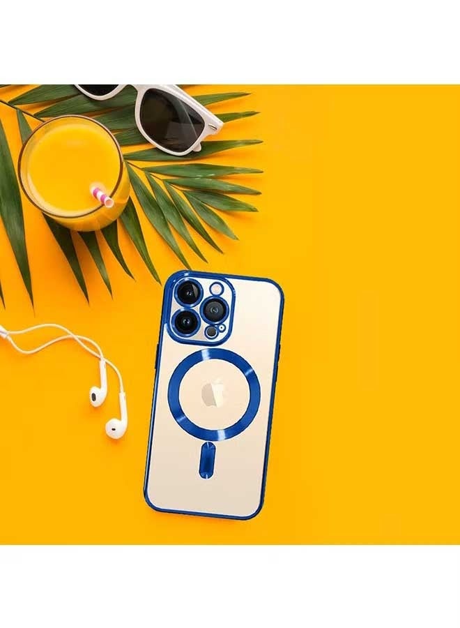 أوشن غطاء لآي فون 15 برو ماكس مطلي ( الأزرق / الشفاف ) ، عدسة الكاميرا المحمية بالكامل ، متوافق مع شحن لاسلكي ماغساف - Image 5