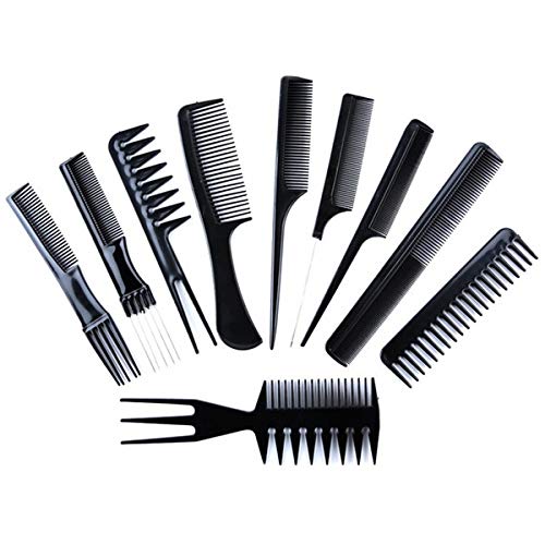 VREENY Professional Multipurpose 10 Pcs Hair Comb Set Hair brush for Hair Cutting and Styling (BLACK) - Image 1