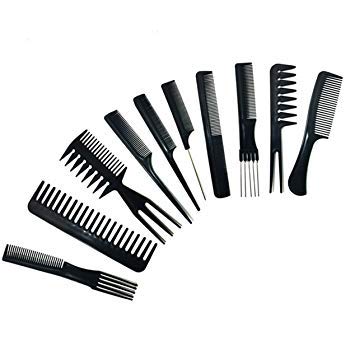 VREENY Professional Multipurpose 10 Pcs Hair Comb Set Hair brush for Hair Cutting and Styling (BLACK) - Image 2