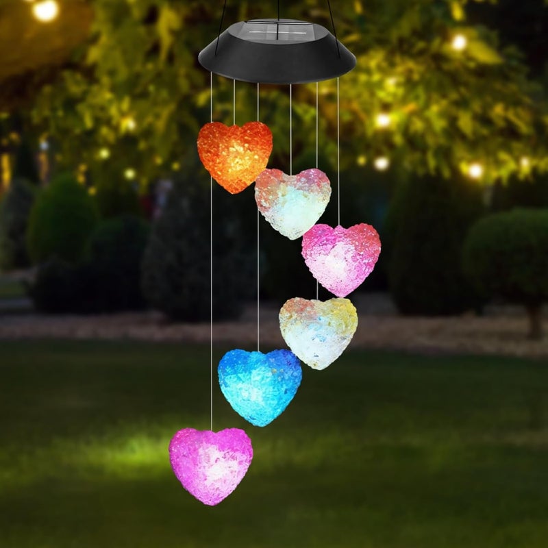 Outdoor Solar Wind Chimes, Heart Design Hanging Light, Color-Changing Led, Sun-Powered Lamp for Patio, Garden, and Lawn, Weatherproof - Image 2