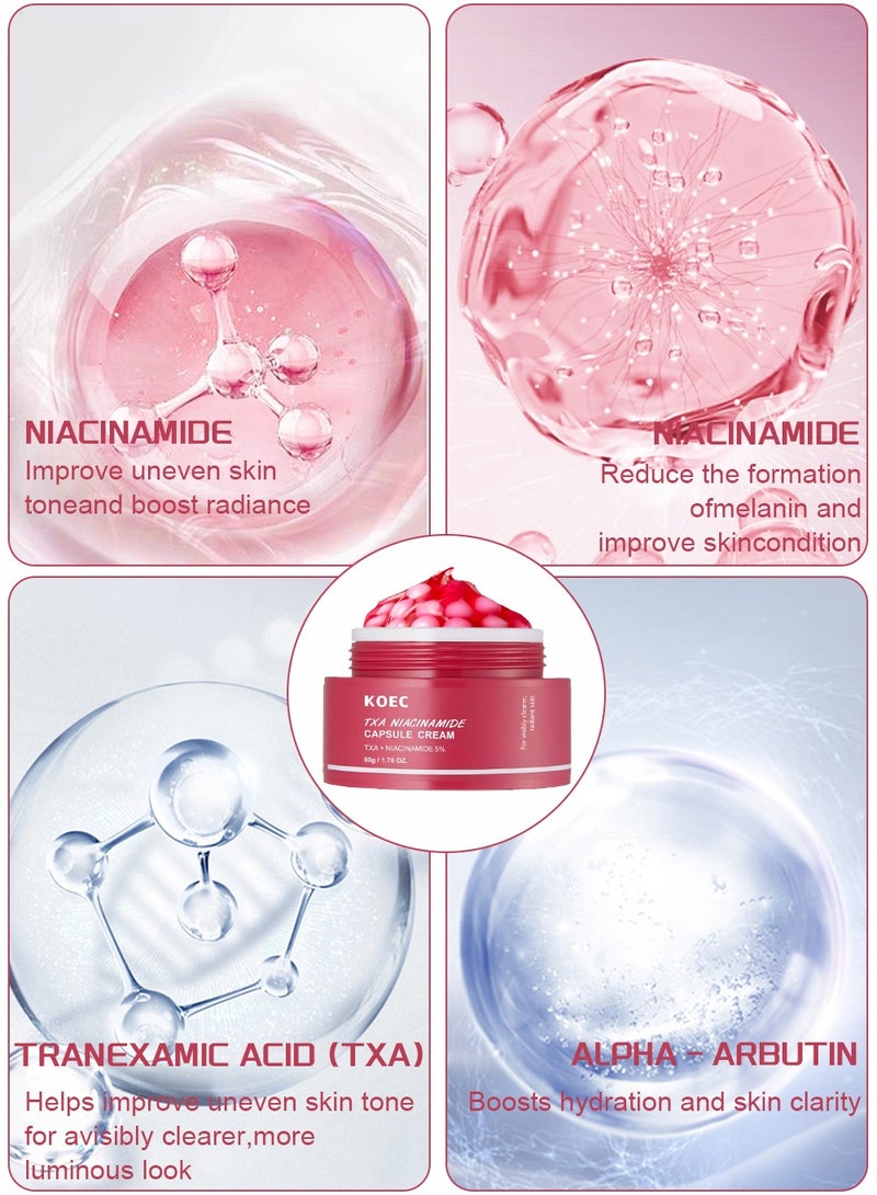 ك أو إي سي كريم كبسولة TXA+Niacinamide 5%، مرطب مزدوج الإشراق، مثالي للاستخدام بعد العناية بالبقع، 50 جرام - Image 5