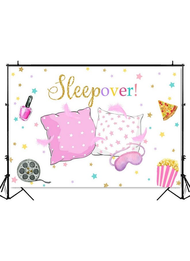Mocsicka Sleepover Party Backdrop Sleepover Pajamas Pillow Fight Pink Girl Party Decorations Slumber Party Banner Photography Background Cake Table Studio Props (5X3Ft)  - Image 3