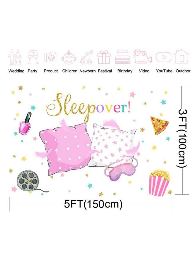 Mocsicka Sleepover Party Backdrop Sleepover Pajamas Pillow Fight Pink Girl Party Decorations Slumber Party Banner Photography Background Cake Table Studio Props (5X3Ft)  - Image 5