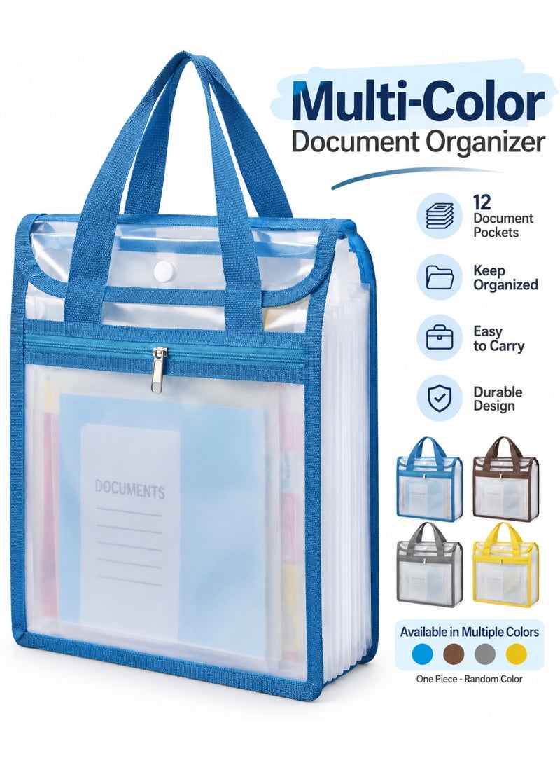Multi-Color File Folder Document Organizer – 12 Transparent Pockets For Papers And Documents - Image 1