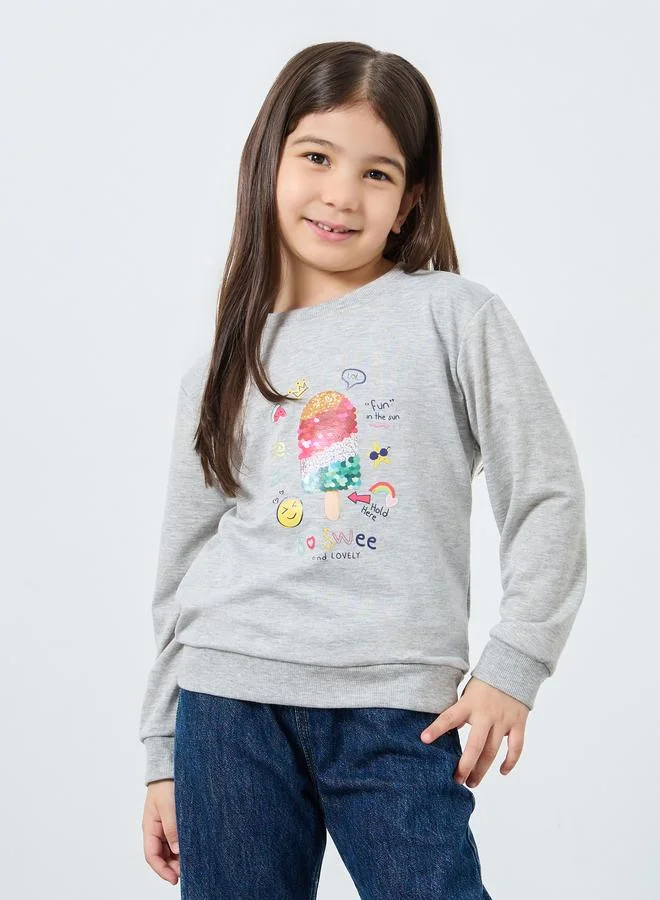 Styli Styli Girls Grey Ice Cream Print Sweatshirt