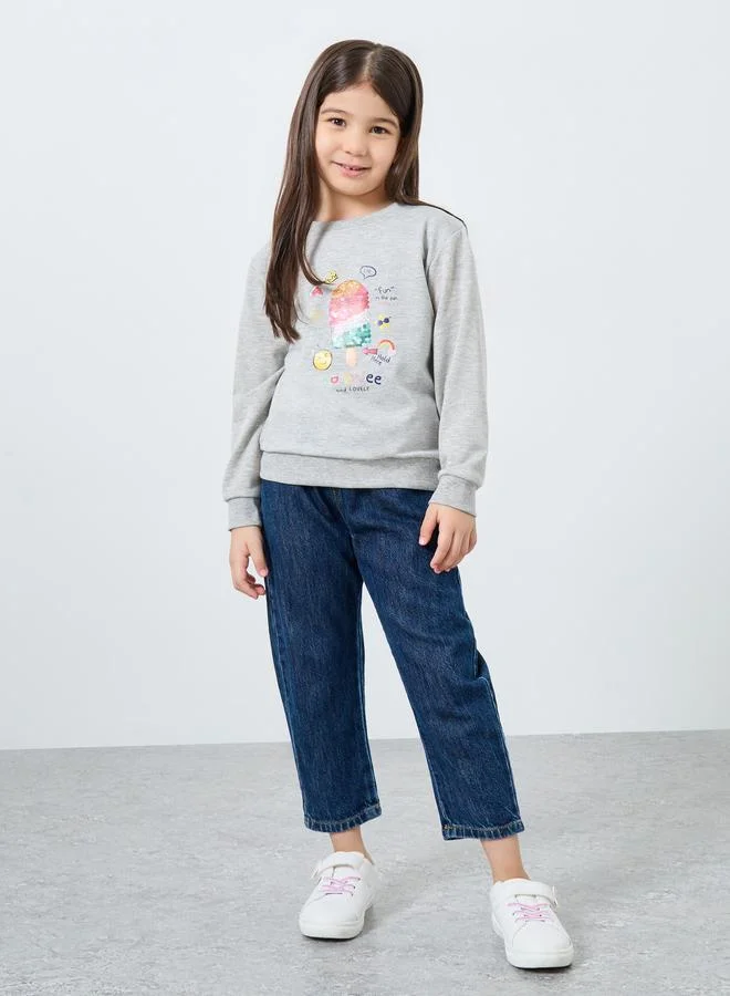 Styli Girls Grey Ice Cream Print Sweatshirt
