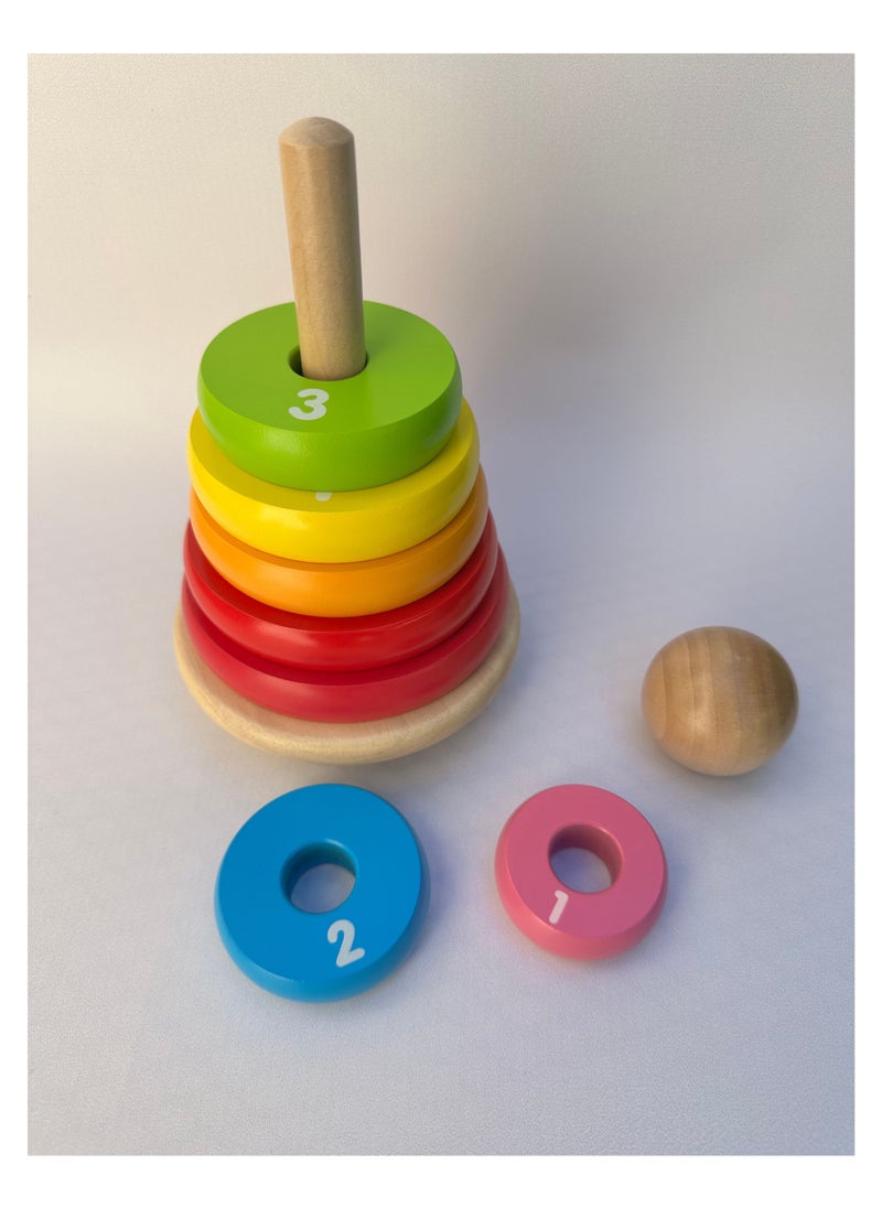 littlechus - Rainbow Wooden Ring Stacker, 9 Piece Stacking Rings, Stacking Toy for Babies and Toddlers - Image 1