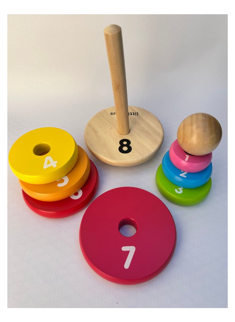 littlechus - Rainbow Wooden Ring Stacker, 9 Piece Stacking Rings, Stacking Toy for Babies and Toddlers - Image 1