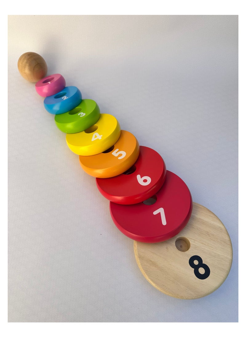 littlechus - Rainbow Wooden Ring Stacker, 9 Piece Stacking Rings, Stacking Toy for Babies and Toddlers - Image 1