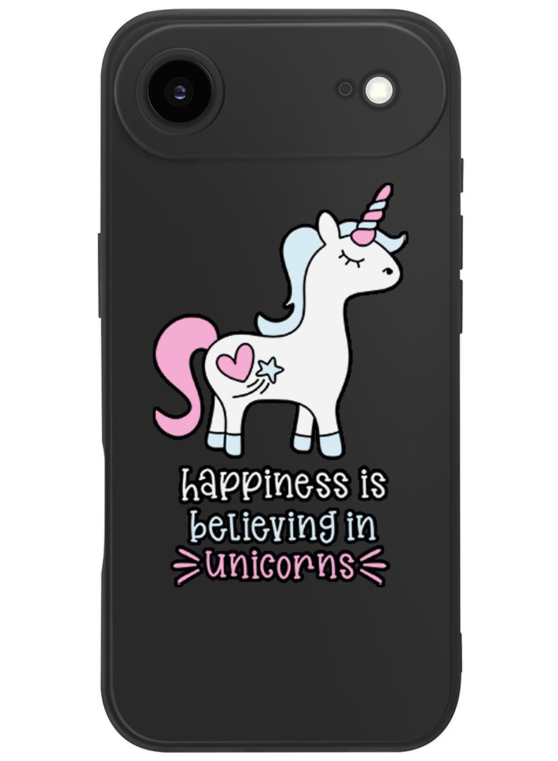 Theodor Protective Slim Fit Case Liquid Silicone Cover with Full Body Protection Anti-Scratch Shockproof Case For Apple iPhone 17 Air (Black) Happiness is believing in Unicorns - Image 1