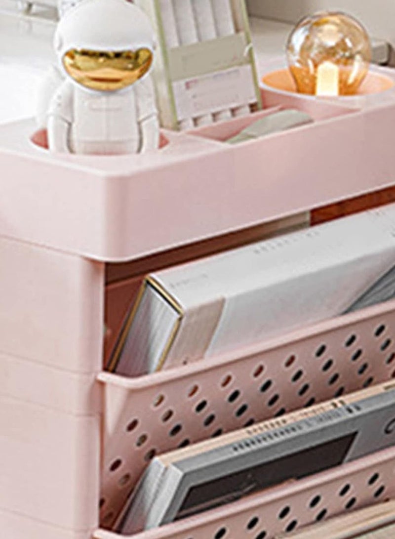 Generic Removable bookshelf, multi-layer rotatable removable plastic practical rolling organizer, large capacity removable bookcase, desk file organizing rack, wheeled (pink)  - Image 4