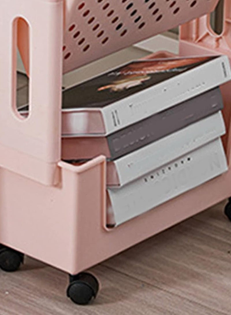 Generic Removable bookshelf, multi-layer rotatable removable plastic practical rolling organizer, large capacity removable bookcase, desk file organizing rack, wheeled (pink)  - Image 5