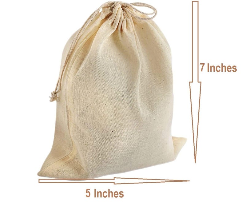WUD 12 Pcs Cotton Drawstring Potli Cloth Bags,Reusable bags for Kitchen, Non Plastic Packing use, Size 7 x 5 inches - Image 5