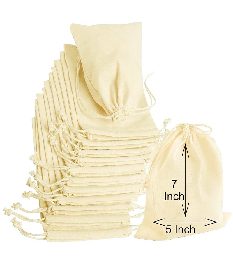 WUD 12 Pcs Cotton Drawstring Potli Cloth Bags,Reusable bags for Kitchen, Non Plastic Packing use, Size 7 x 5 inches - Image 1