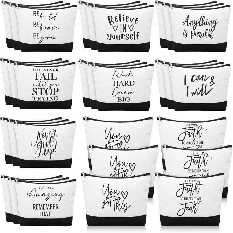 Sanwuta Sanwuta 30pcs Inspirational Gifts for Women Make up Bags Bulk Cosmetic Bags Employee Appreciation Black White Cosmetic Pouch with Zipper Nurse Team Women Gift (Classic)