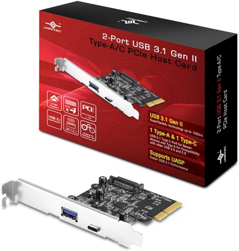 Vantec 2-Port USB 3.1 Gen II Type-A/C PCIe Host Card (UGT-PC371AC) - Image 1