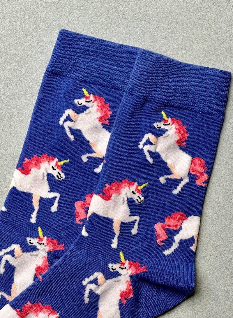 The Socks Hype 2 Pairs Unicorn Pattern Soft Cotton Socks for Men Women | Unicorn Pattern Cute Cartoon Crew Socks | Colorful Cotton Blend Casual Ankle Dress Socks - Image 4