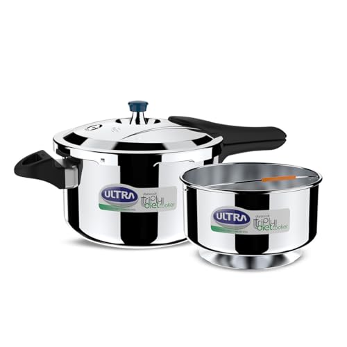 Ultra Triply Diet Cooker 5.5 L,SS 304 Food Grade,'SCTS'Anti Bulging,Froth collector,Excess Starch Remover,Calory Reduction,Solid backelite handles,3 layered body, Induction, ISI,5 Y warranty - Image 1