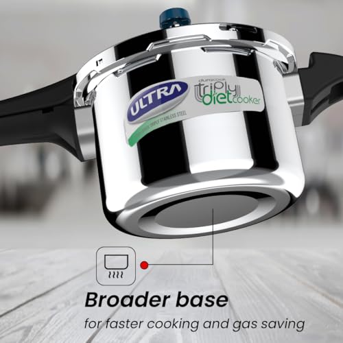 Ultra Triply Diet Cooker 5.5 L,SS 304 Food Grade,'SCTS'Anti Bulging,Froth collector,Excess Starch Remover,Calory Reduction,Solid backelite handles,3 layered body, Induction, ISI,5 Y warranty - Image 3