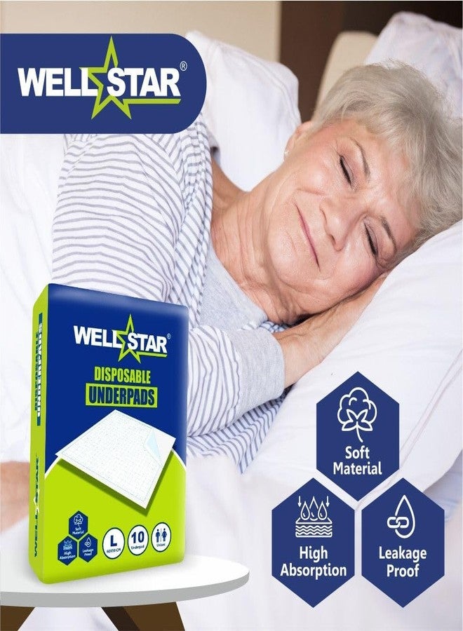 WELLSTAR فوط صحية للاستخدام مرة واحدة من ويلستار، مصنوعة من بوليمر فائق الامتصاص | 60 × 90 سم مع مناديل مبللة كبيرة (20 وحدة) - Image 3