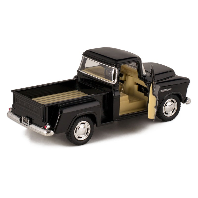 KiNSMART 1955 Chevrolet Stepside Pickup Truck 5 Inch 1:32 Scale Die Cast Metal Little Truck (Black) - Image 2