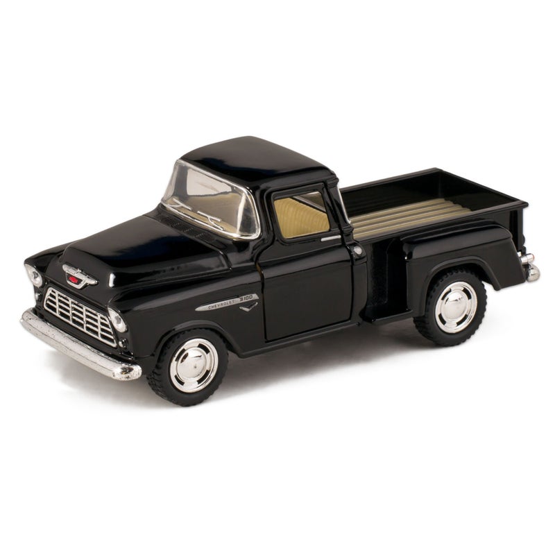 KiNSMART 1955 Chevrolet Stepside Pickup Truck 5 Inch 1:32 Scale Die Cast Metal Little Truck (Black) - Image 1