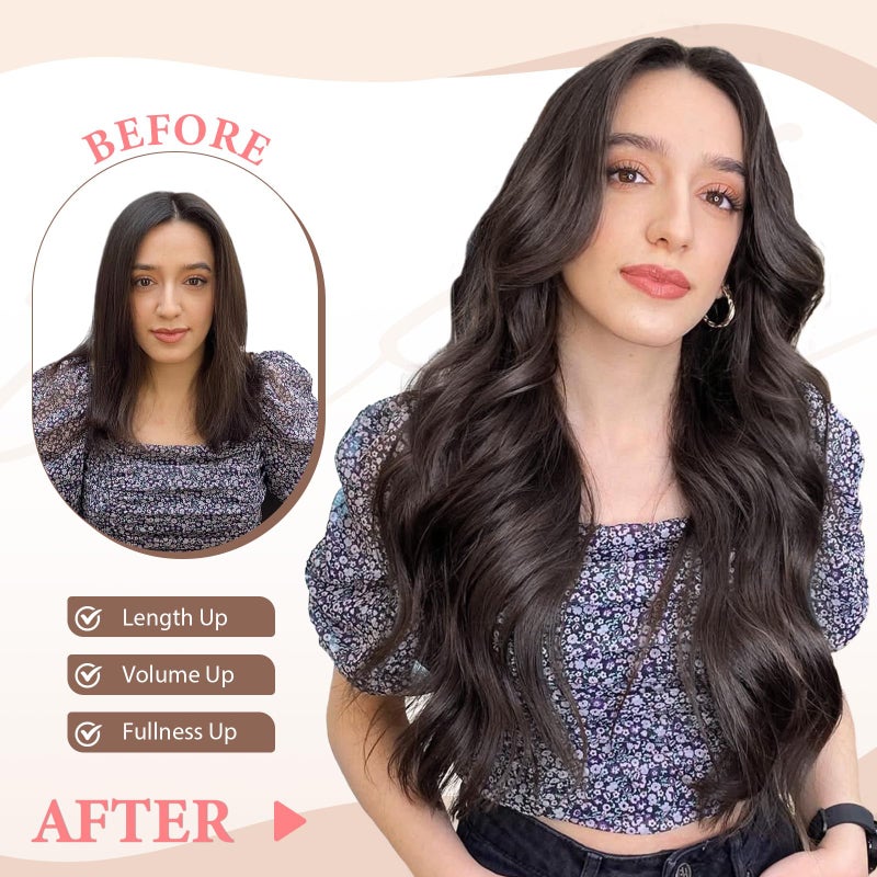 Fliace Clip in Hair Extensions for Women Dark Brown Long Wavy Hair Extensions Clip Ins 6PCS 24 Inch Synthetic Soft and Natural Thick Hair Pieces for Women - Image 2