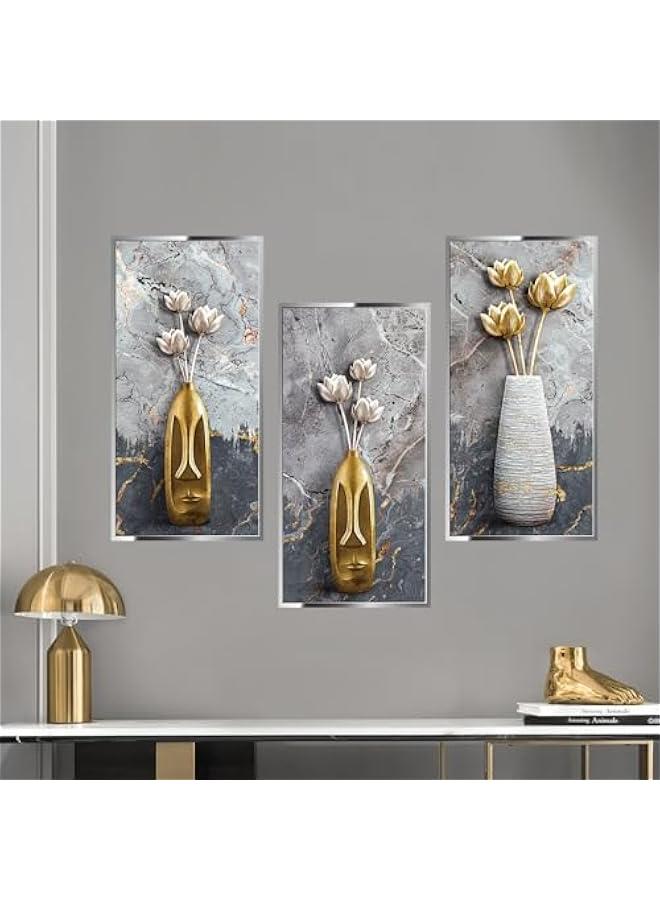 3D Vase Lotus Wall Stickers, Frameless Self Adhesive Wall Art Decor Set of 3, 3D Vinyl Wall Art Sticker Home Decor Wall Posters & Prints for Aisle Stairs Wall Living Room Sofa Backdrop 11.8x23.6  - Image 4