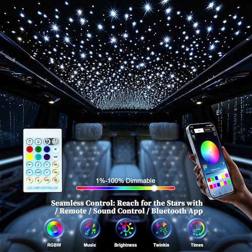 VASTFIRE Starlight Headliner Kit 550 Piece Twinkle 003in98ft075mm3m 16W Starlight Headliner MusicVoice Activated Star Lights for Car VASTFIRE RGBW Starlights for Theater Game Bed Room Ceiling - Image 3